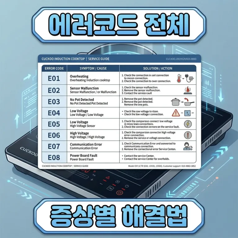 쿠쿠 인덕션 에러코드 10가지 총정리, 증상별 해결법